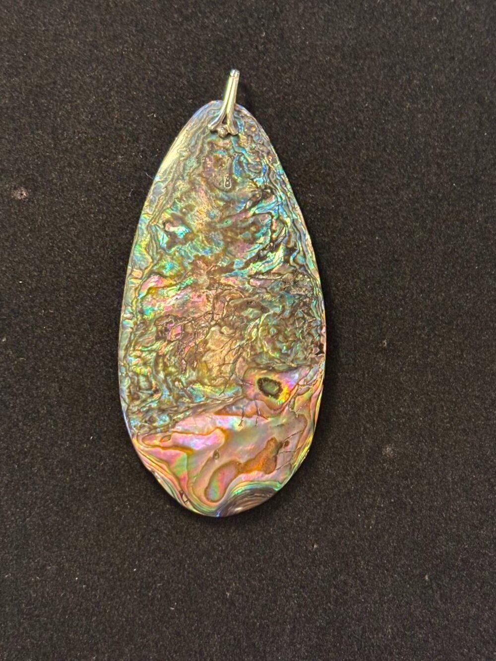 Vintage Teardrop Shaped Natural Abalone Paua Shell w/ Silver Toned Bail Pendant